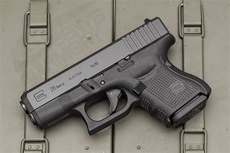 Glock G26 Gen 4. MSRP $ 599.00. Compare. Known as the Baby Glock, the Glock 26 in 9x19mm has been the most sought-after concealed-carry option. The magazine capacity of 10 rounds is standard, and the highly …